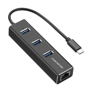 Yuanxin X-3508T Type-C Male to Tri USB & Lan Female Black Multi-Interface HUB # X-3508T