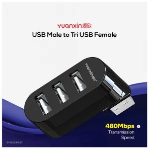 Yuanxin YXH-20 USB Male to Tri USB Female Black Hub #YXH-20