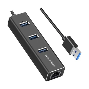 Yuanxin X-3508 USB Male to Tri USB & LAN Female Black Converter # X-3508