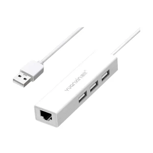 Yuanxin X-3561 USB Male to Tri USB & LAN Female White Converter # X-3561