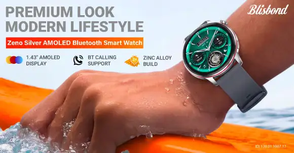 Blisbond Zeno Silver AMOLED Bluetooth Calling Smart Watch