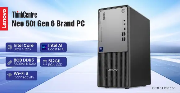Lenovo ThinkCentre Neo 50t Gen 6 Intel Core Ultra 5 225 8GB RAM 512GB SSD Black Tower Brand PC