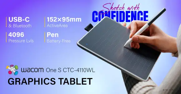 Wacom One S CTC-4110WL Small Black & White Graphics Drawing Tablet