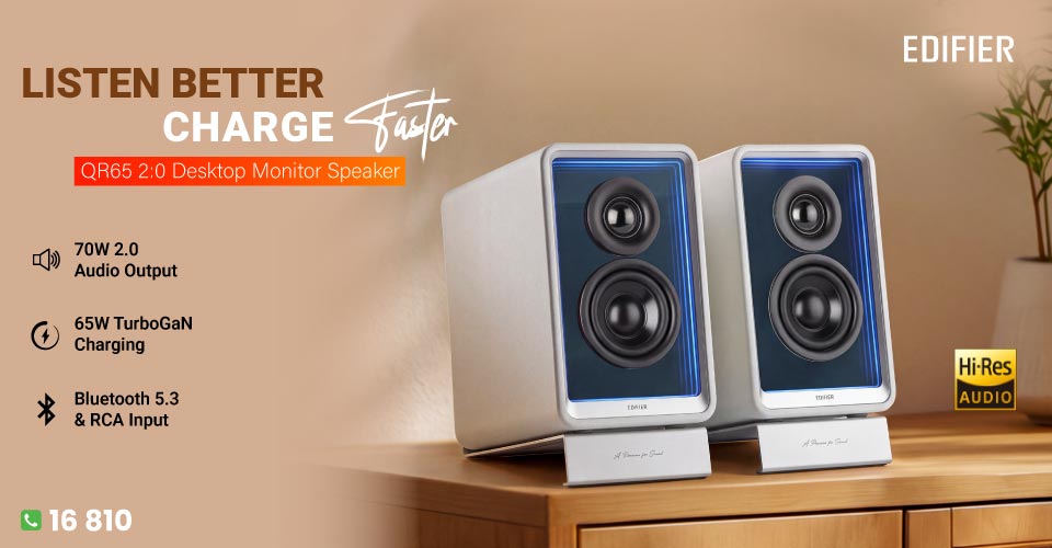 Edifier QR65 2:0 White Bluetooth Desktop Active Monitor Speaker with GaN Charger