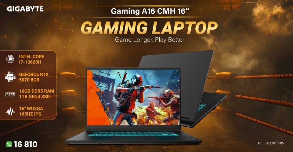 Gigabyte Gaming A16 CMH Intel Core i7 13620H 16GB RAM 1TB SSD 16 Inch FHD+ WUXGA Display Black Steel Gaming Laptop