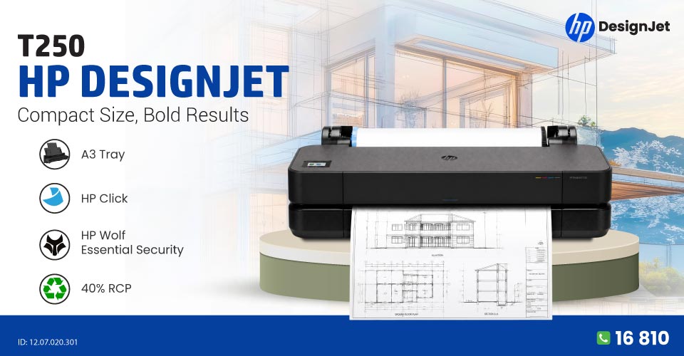 HP DesignJet T250 24-in Printer with A3 Tray (5HB06A)