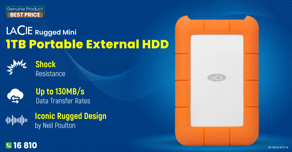 Lacie Rugged Mini 1TB USB 3.0 Orange Portable External HDD