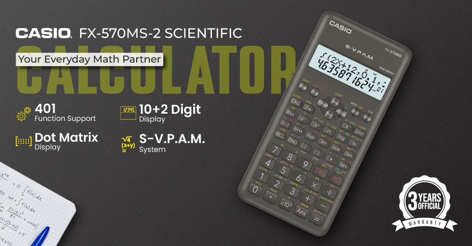 Casio FX-570MS-2 12 Digit (10 & 2) 2nd Edition Non Programmable Scientific Calculator