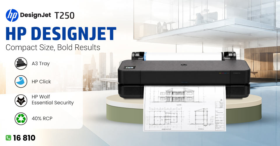 HP DesignJet T250 24-in Printer with A3 Tray (5HB06A)