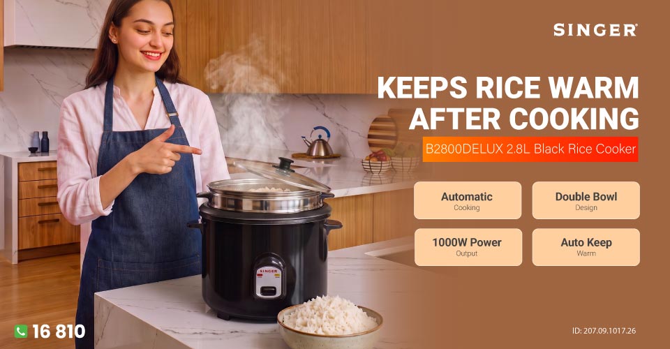 Singer B2800DELUX 2.8L Black Rice Cooker #SRRC-SRCDB2800DELUX-BLK